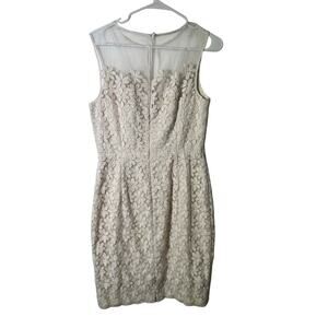Maggy London Women's Cream Embroidered Lace Sheath Dress Size 10